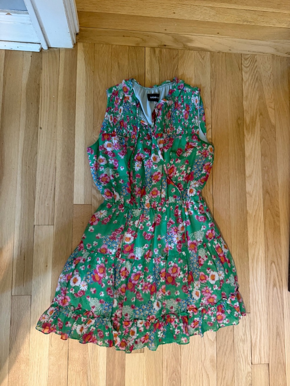 Sugarlips Green Floral Sleeveless Mini Dress